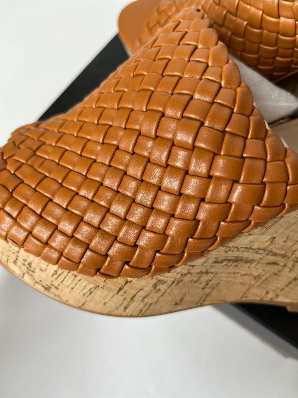 Charles David Lolli Cognac Woven Leather Cork Wedge Slide, new in box size 10